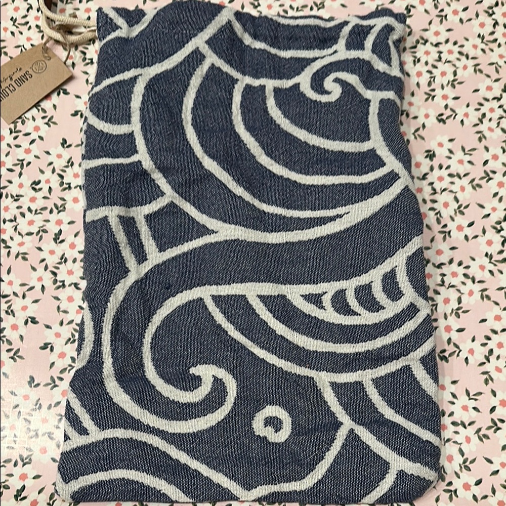 Sand Cloud Blue and White Patterned Drawstring Bag